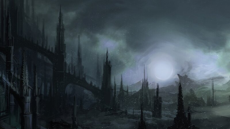 Ruined City under Moonlight — Gray