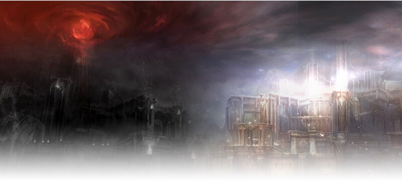 Ruined City under Red Sky — Dramatic
