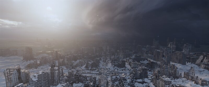 Ruined City under Storm — Gray