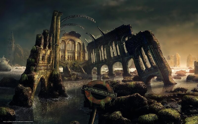 Ruined City Underwater — Dark Green