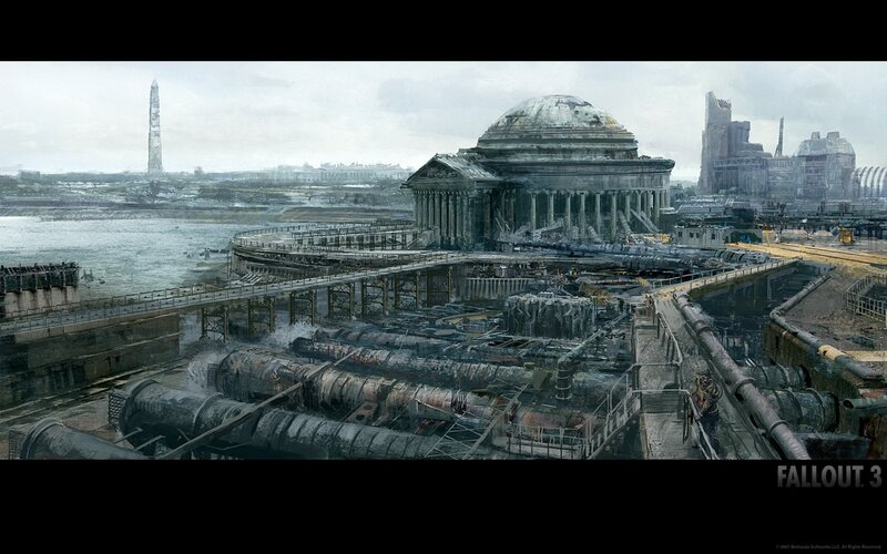 Ruined City with Dome — Gray, Apocalyptic