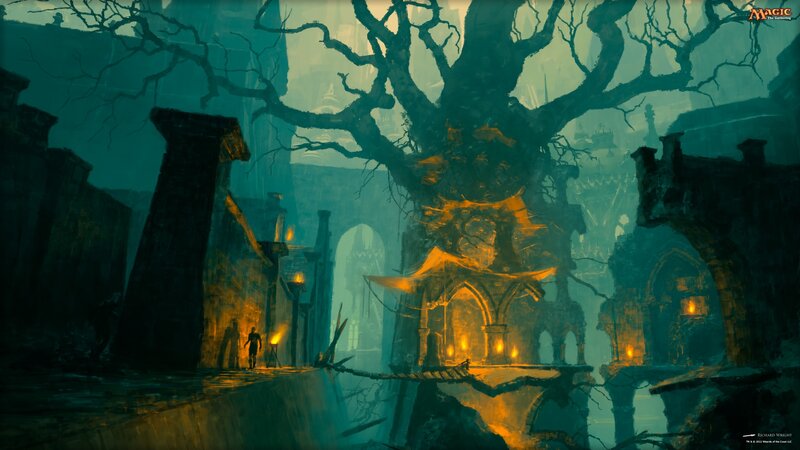 Ruined City with Glowing Lanterns