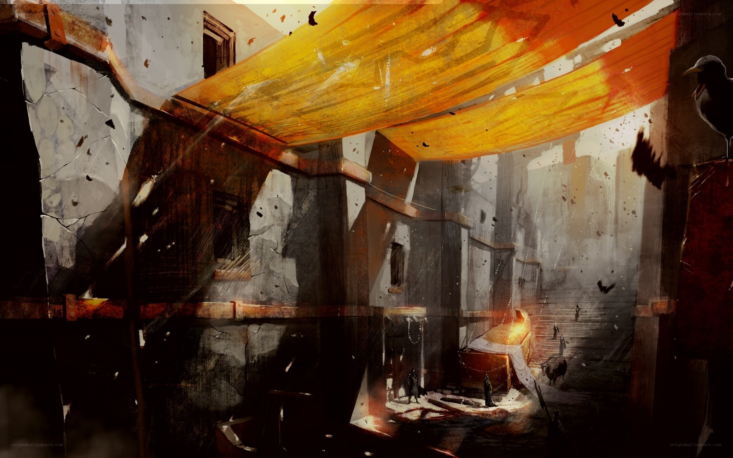 ruined city with golden canopy
