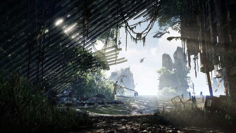 Ruined City with Helicopters — Green, Dramatic