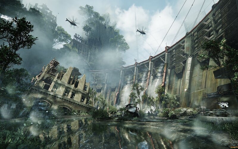 Ruined City with Helicopters