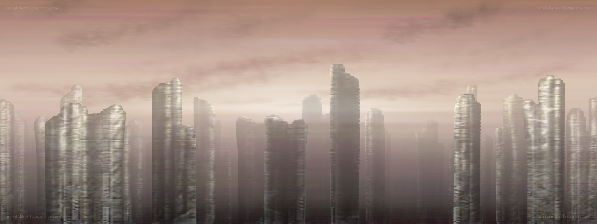 ruined cityscape at dawn