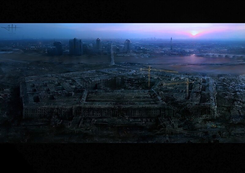 Ruined Cityscape at Dusk — Blue, Dramatic, Sunset