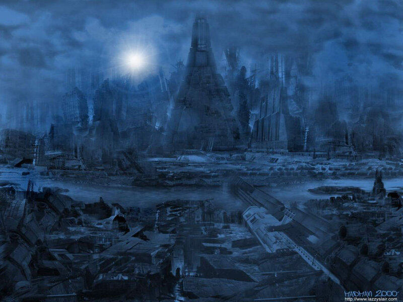 Ruined Cityscape at Night — Blue