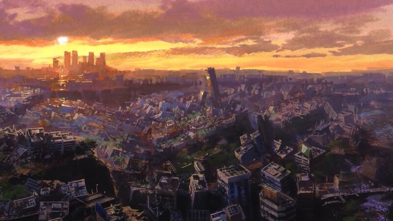 Ruined Cityscape at Sunset — Orange