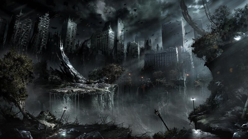 Ruined Cityscape — Black, Dark, Night