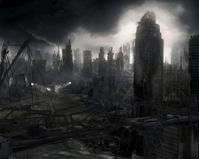 Ruined Cityscape — Black, Dramatic