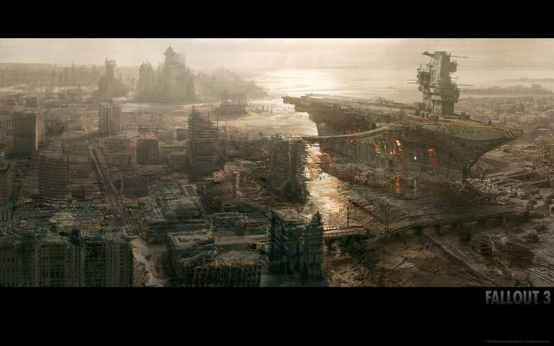 Ruined Cityscape — Brown, Apocalyptic, Sunset, Digital Art