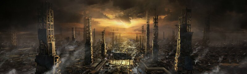 Ruined Cityscape — Brown, Dramatic, Sunset, Digital Art