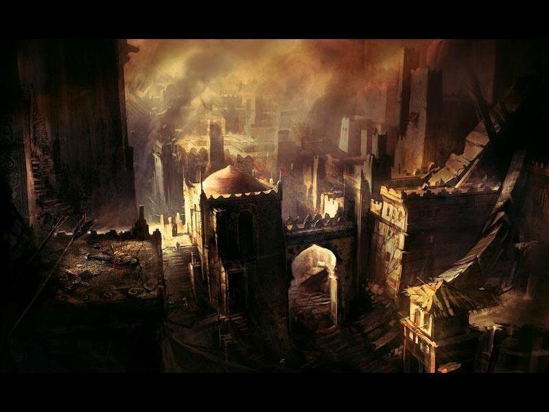 Ruined Cityscape — Brown, Dramatic