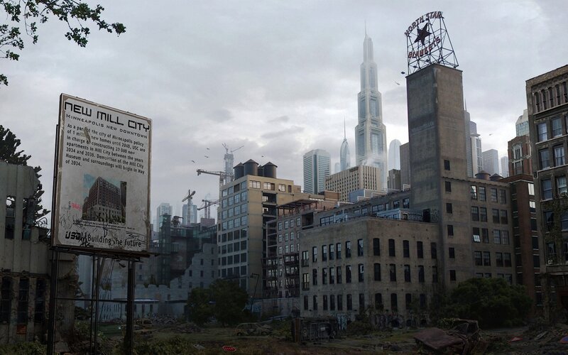 Ruined Cityscape — Gray, Apocalyptic, Afternoon, 3d Render, Billboard