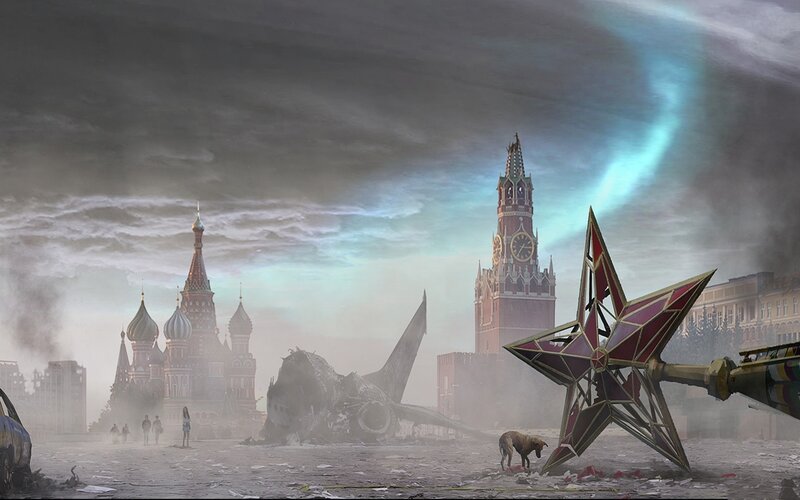 Ruined Cityscape — Gray, Apocalyptic, Digital Art, Debris