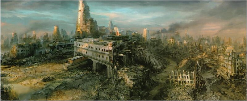 Ruined Cityscape — Gray, Apocalyptic