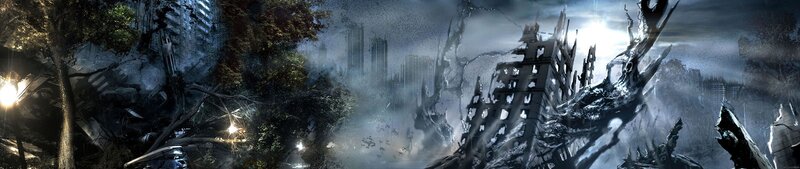 Ruined Cityscape — Gray, Dramatic, Night, Digital Art