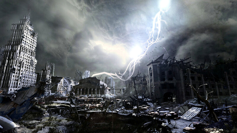 Ruined Cityscape — Gray, Dramatic, Night