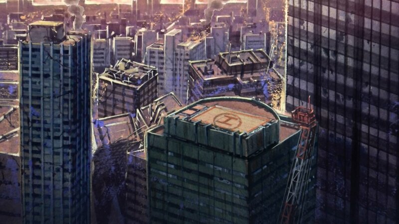 Ruined Cityscape — Gray, Dramatic, Sunset, Anime