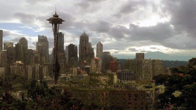 Ruined Cityscape — Green, Apocalyptic, Afternoon