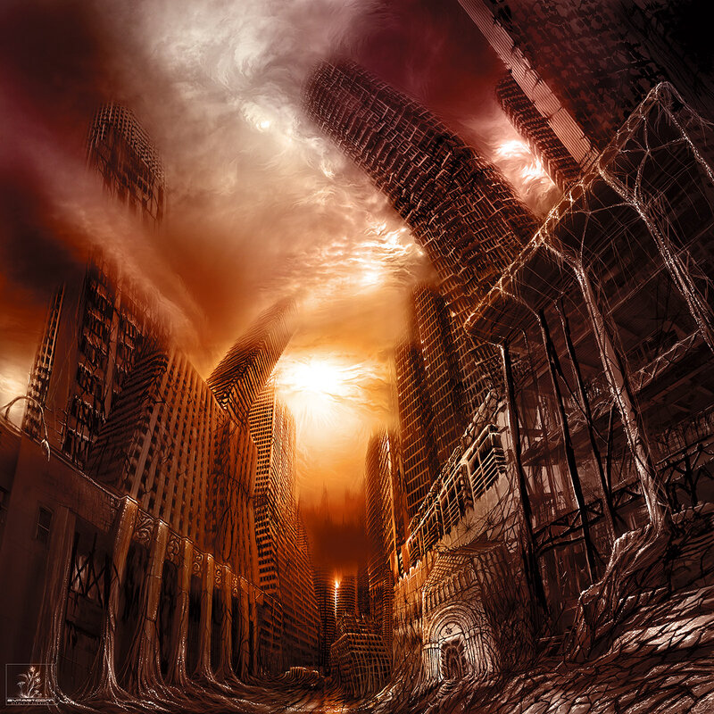 Ruined Cityscape — Orange, Dramatic, Sunset