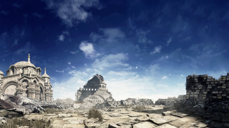 Ruined Cityscape with Dragon