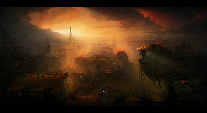 Ruined Cityscape with Eiffel Tower — Orange