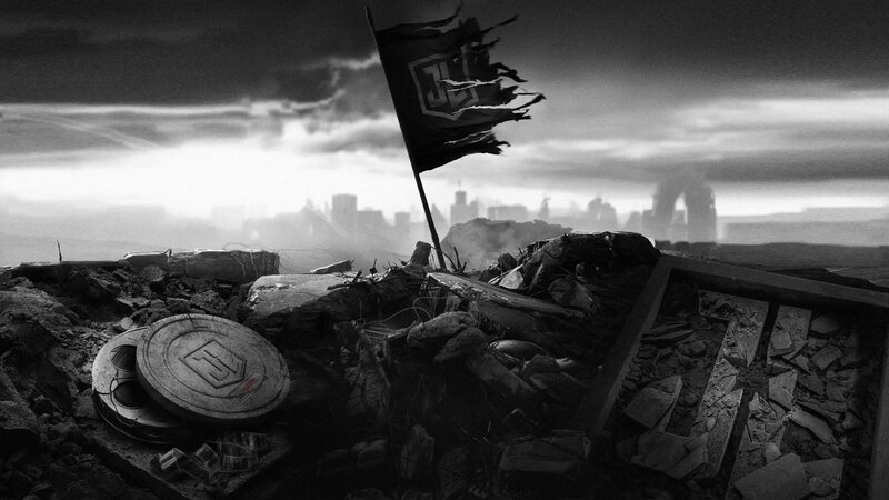 Ruined Cityscape with Flag