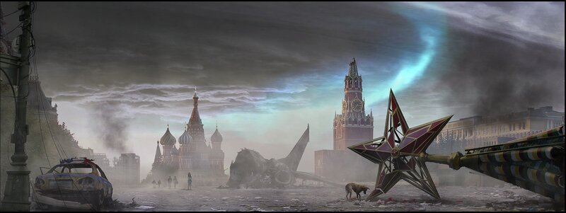 Ruined Cityscape with Star — Gray