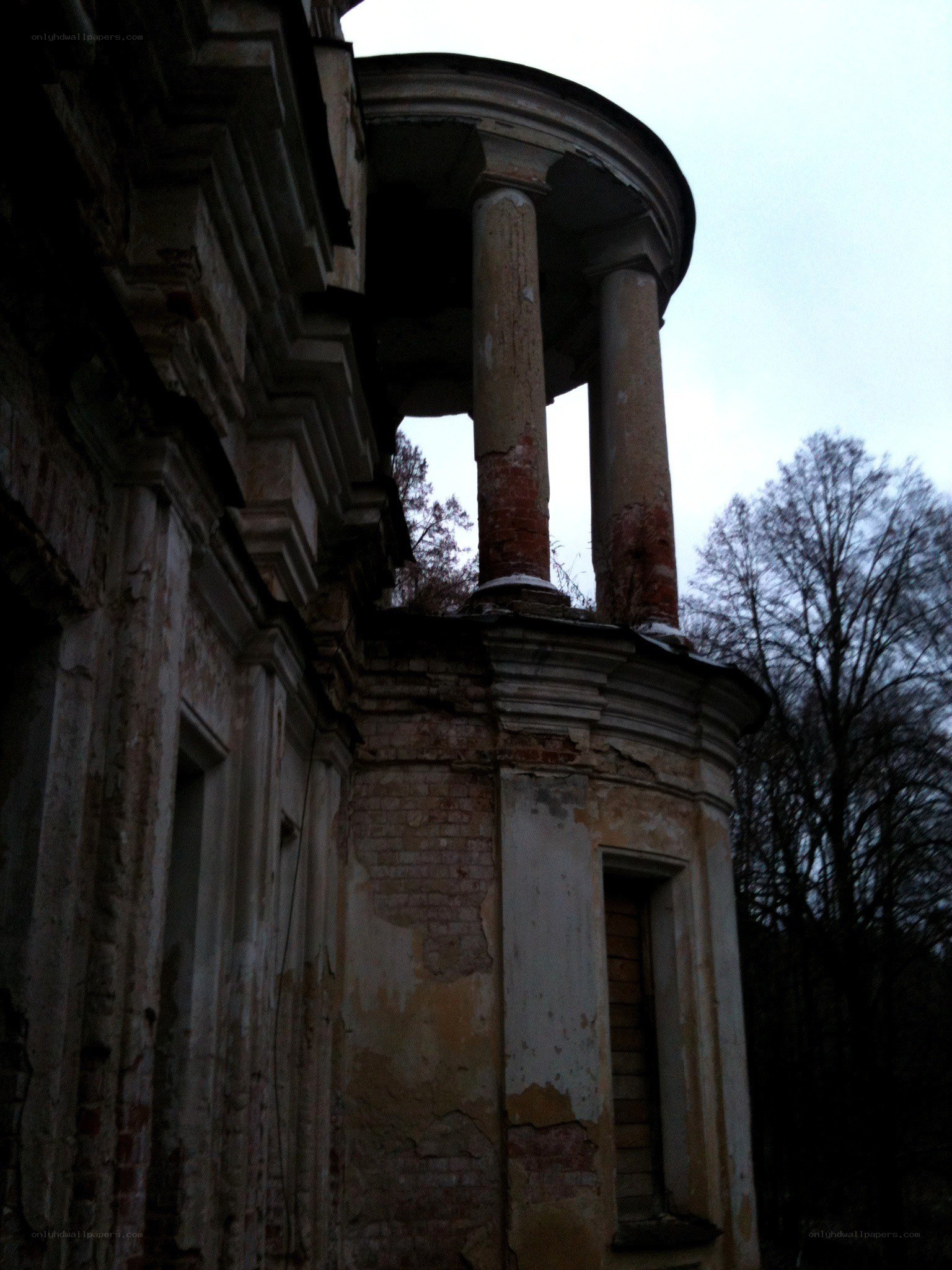 ruined classical building