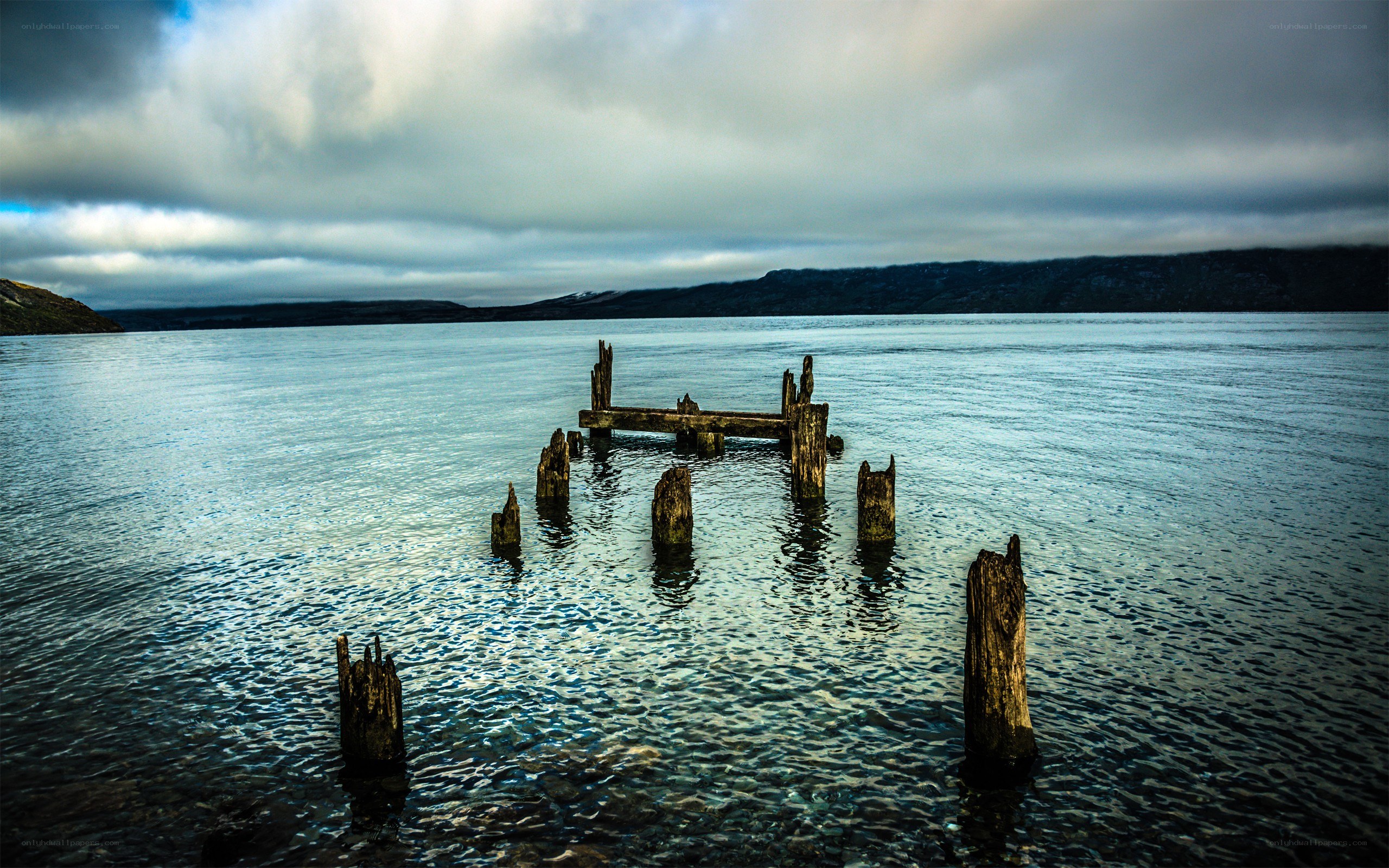 ruined dock on a lake