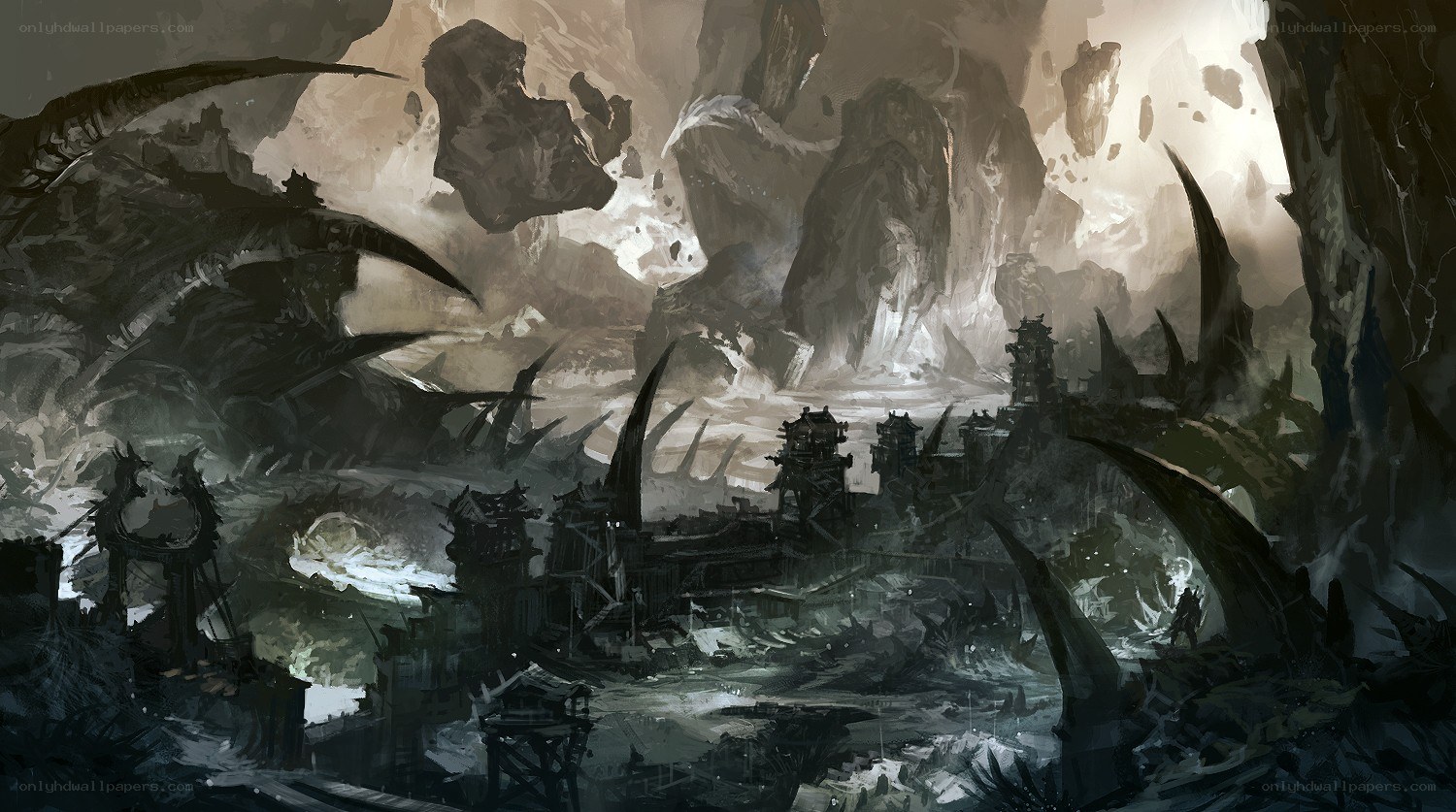 ruined fortress in a cavern