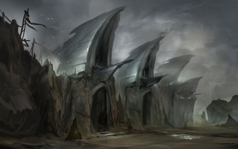 ruined fortress in storm