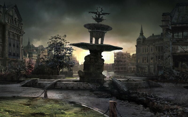 Ruined Fountain in City