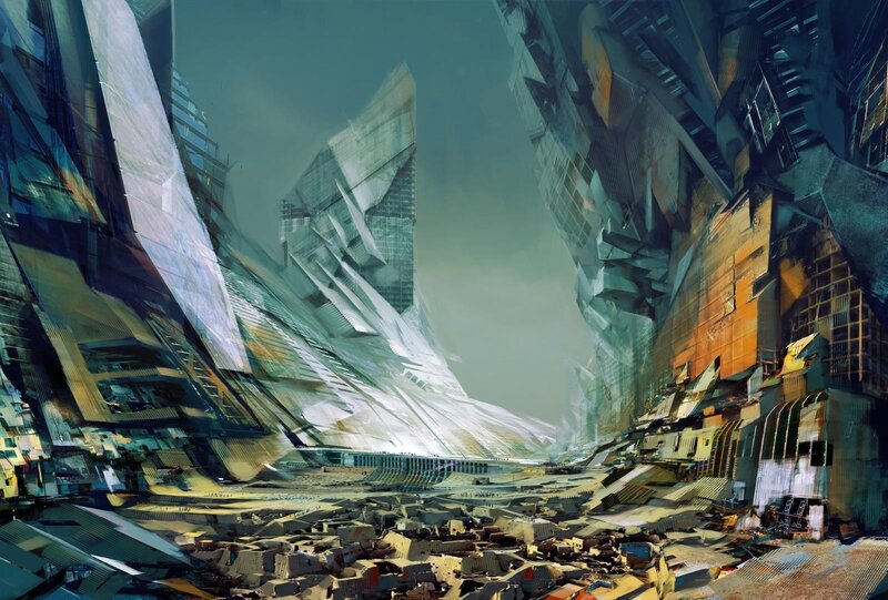 Ruined Futuristic City — Gray, Dramatic, Digital Art, Skyscrapers