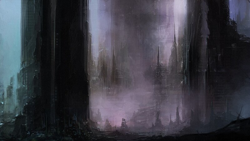 Ruined Futuristic City — Purple, Dramatic