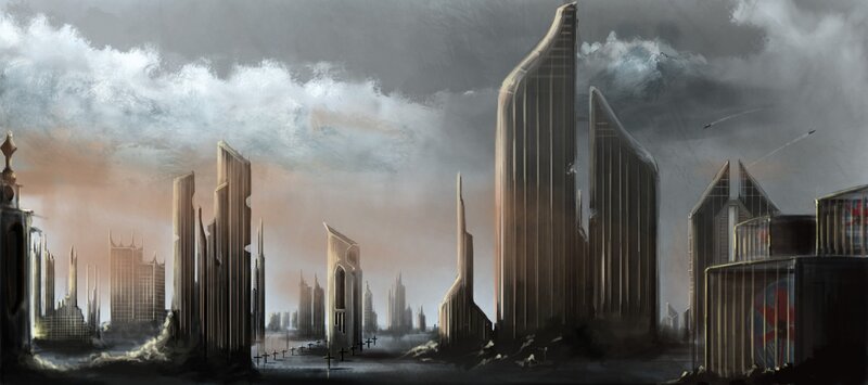 ruined futuristic cityscape