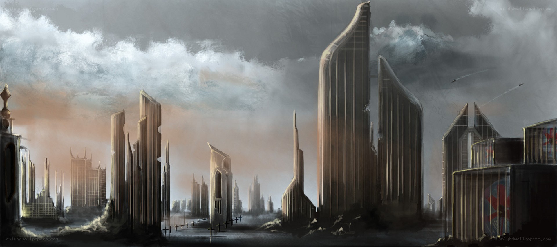 ruined futuristic cityscape