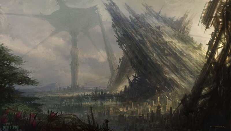 ruined futuristic cityscape