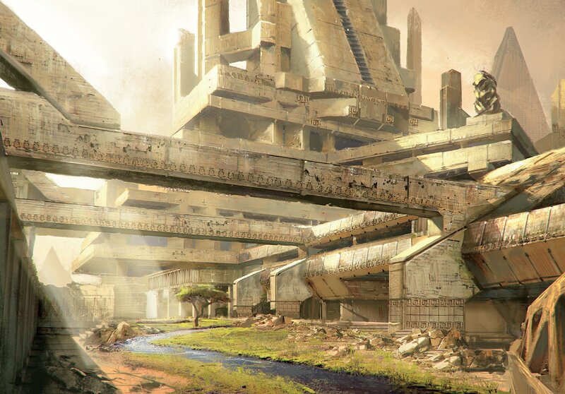 ruined futuristic cityscape