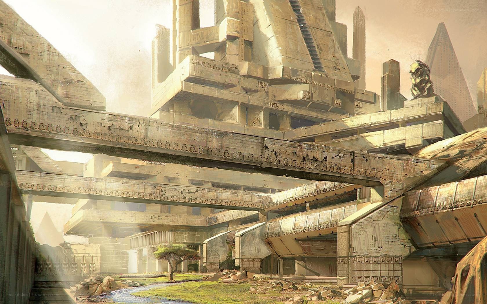 ruined futuristic cityscape