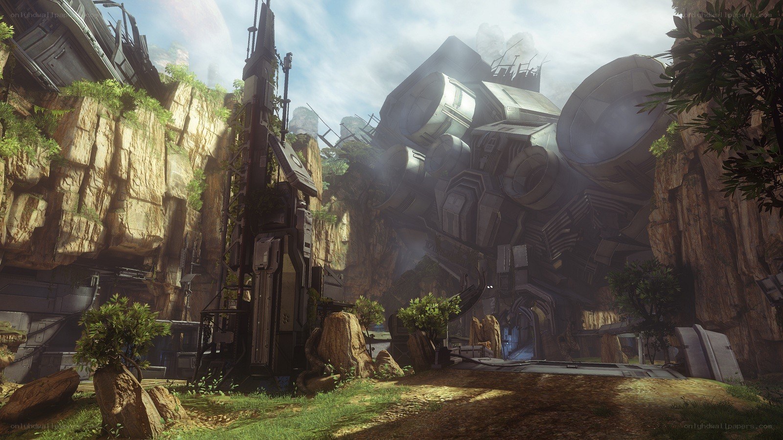 ruined futuristic structure in canyon