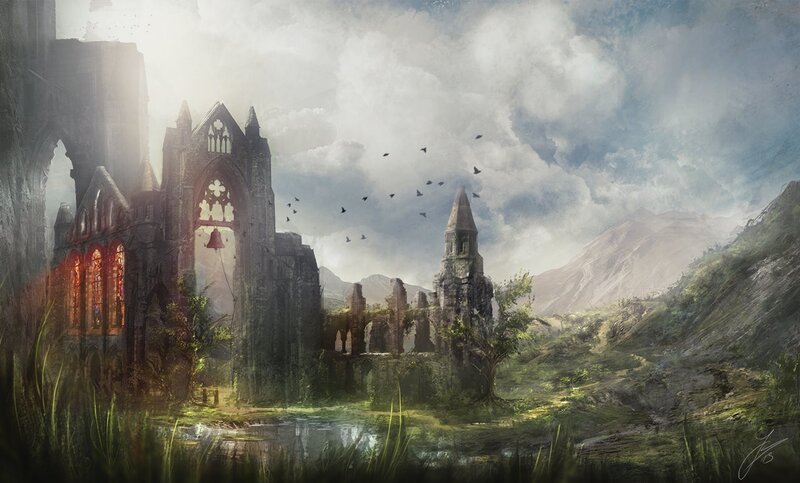 Ruined Gothic Cathedral — Gray