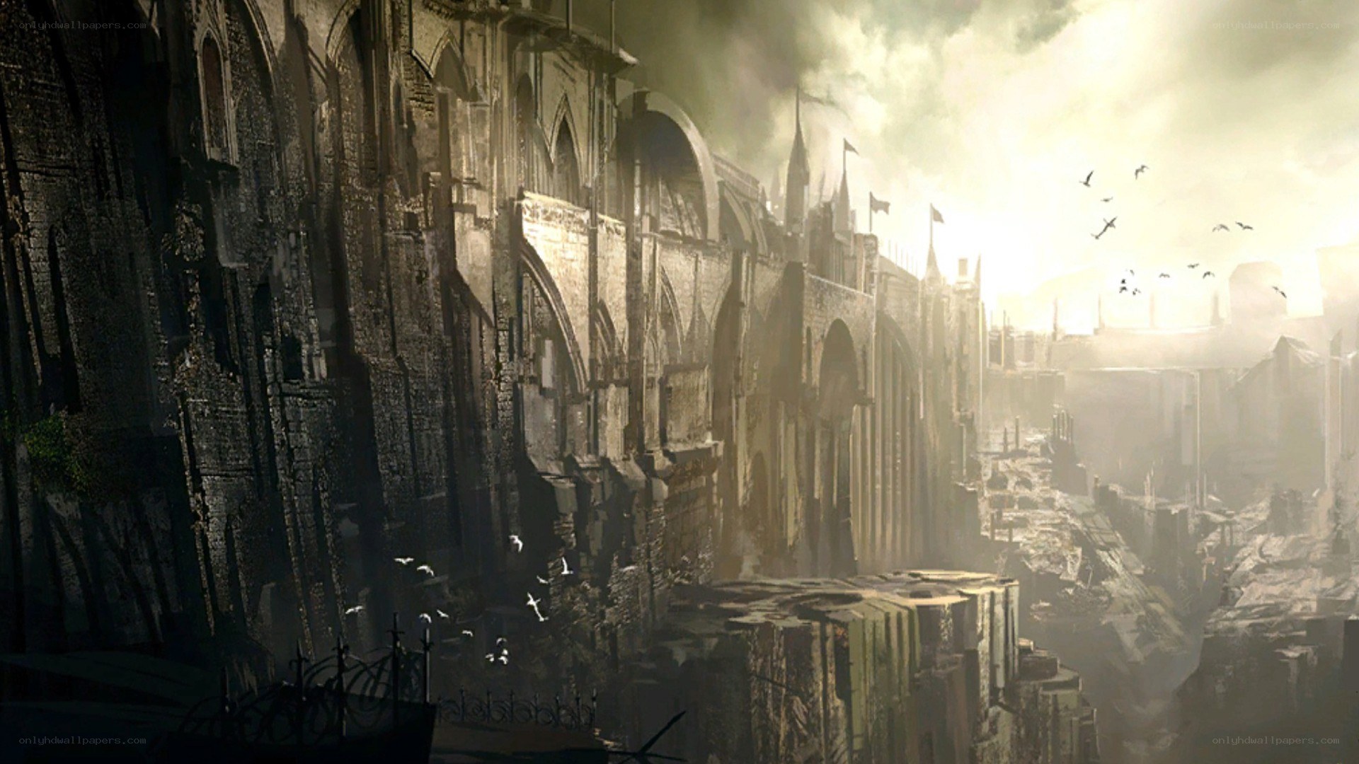ruined gothic cityscape