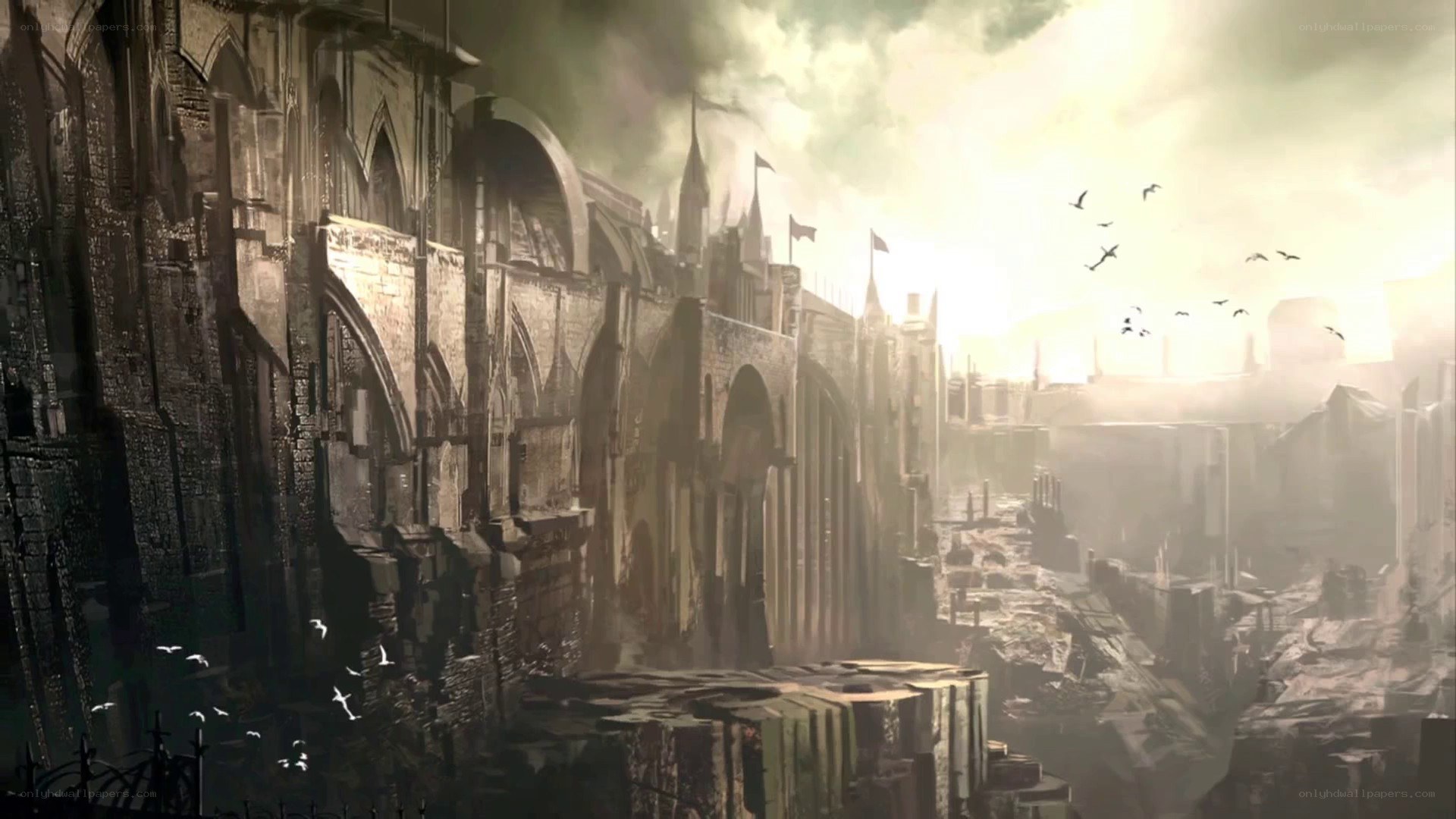 ruined gothic cityscape