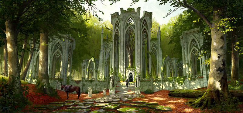 Ruined Gothic Structure — Green