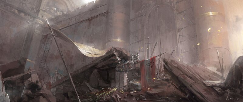 Ruined Hall with Fallen Banner