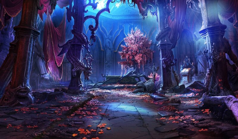 Ruined Hall with Pink Tree