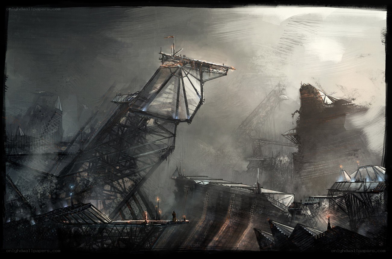 ruined industrial cityscape